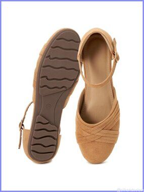 Womens Suede Flats Memory Foam Insole Adjustable Buckle Office Shoes